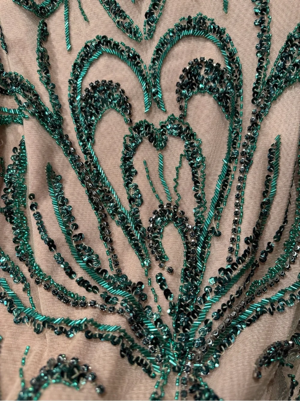 Jovani 60289 Emerald Beaded Nude Illusion Couture Gown Dress Size 10 - Picture 8 of 16
